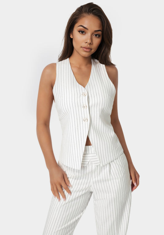 Pinstripe Linen Back Bow Vest