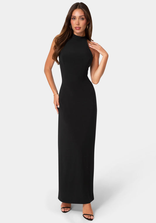 Jersey Halter Maxi Dress with Lace Inset