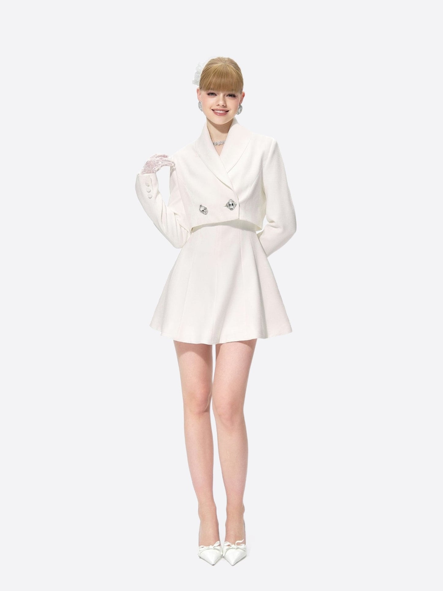 Veronica Crop Blazer (White)