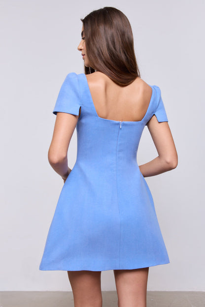 Linen Mix Square Neck Mini Dress