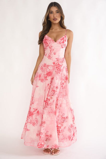 Sasha Sleeveless Open Back Floral Print Maxi Dress Pink