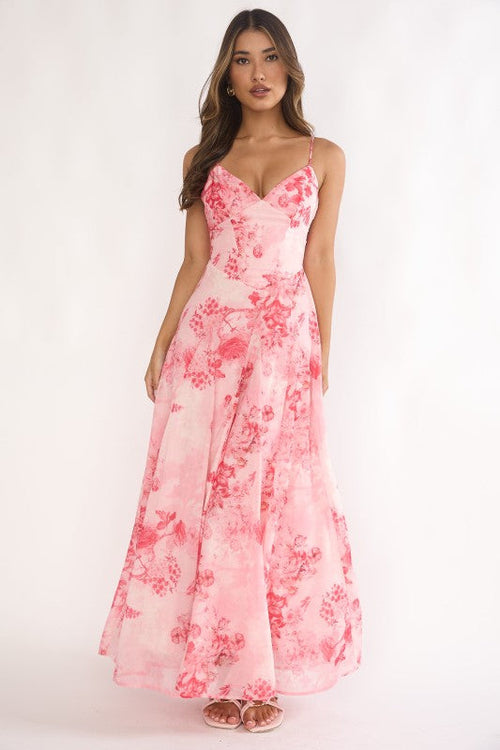 Sasha Sleeveless Open Back Floral Print Maxi Dress Pink