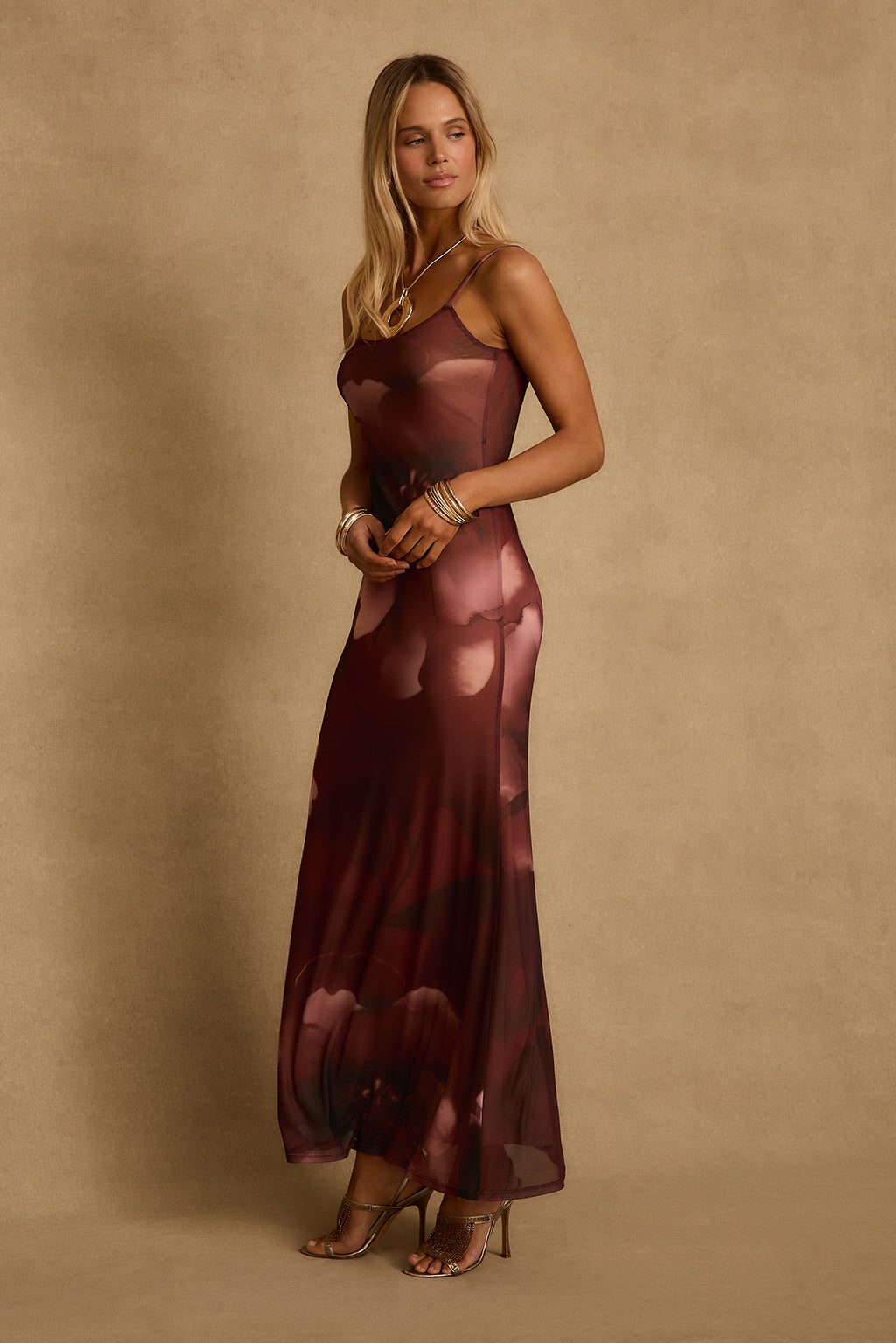 Amora Mulberry Floral Mesh Maxi Dress