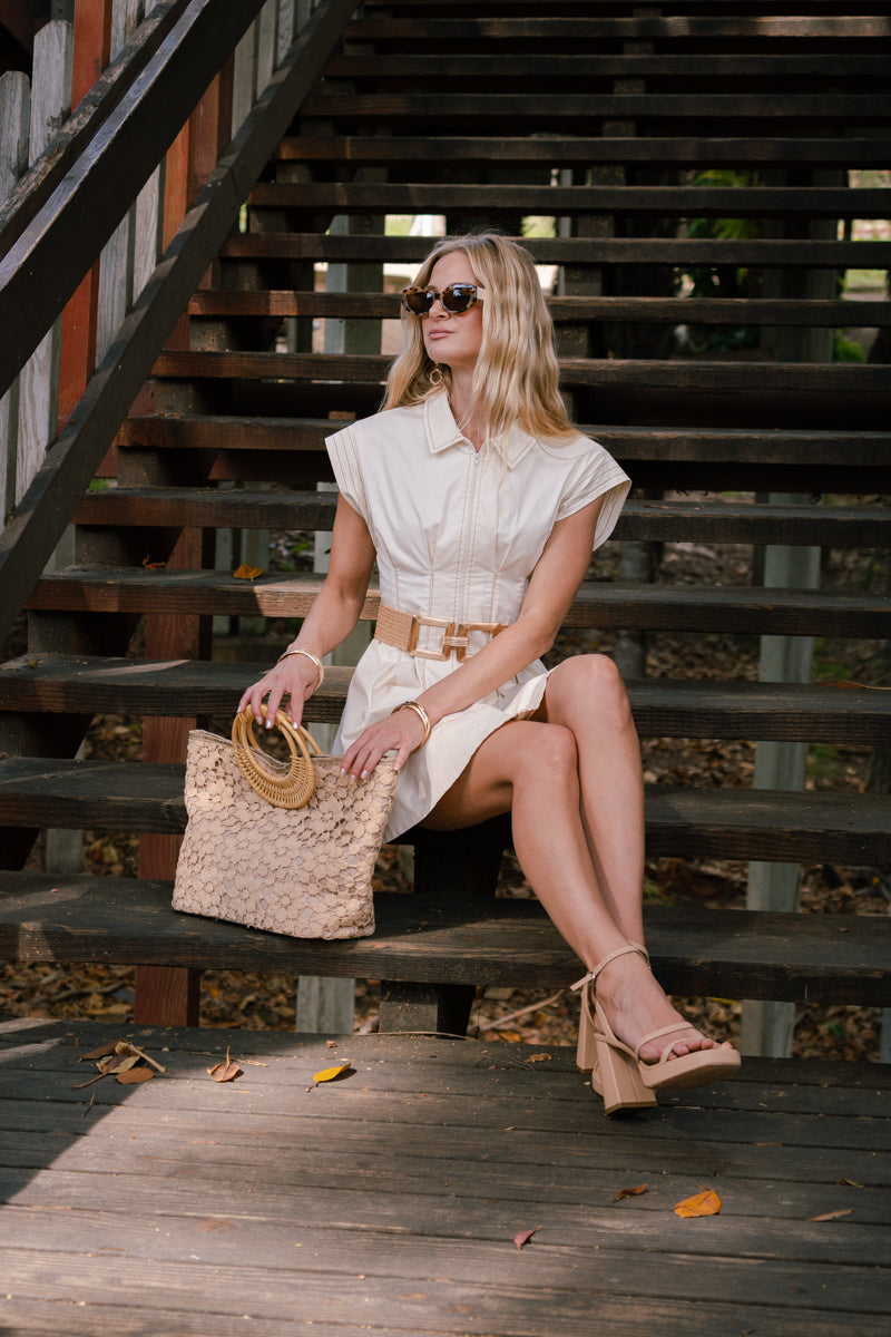 Shaina Large Metal Ring Woven Belt Natural