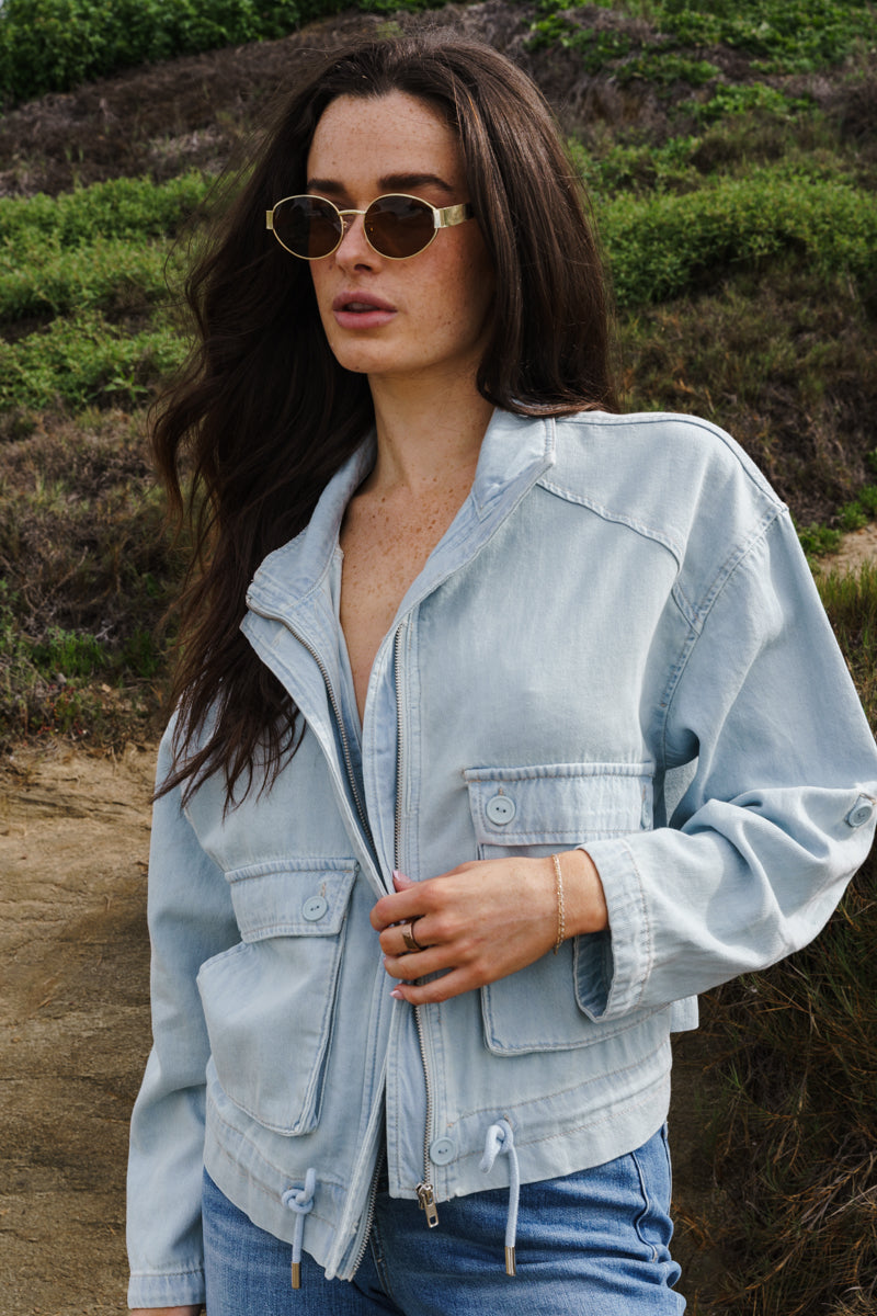 Fallon Drawstring Utility Jacket Medium Wash