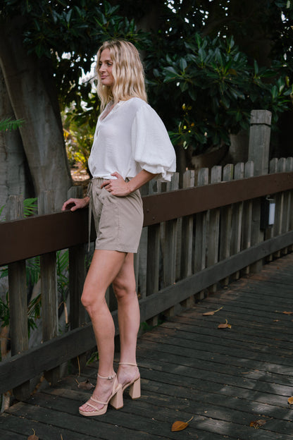 Laila 3/4 Balloon Sleeve Top White