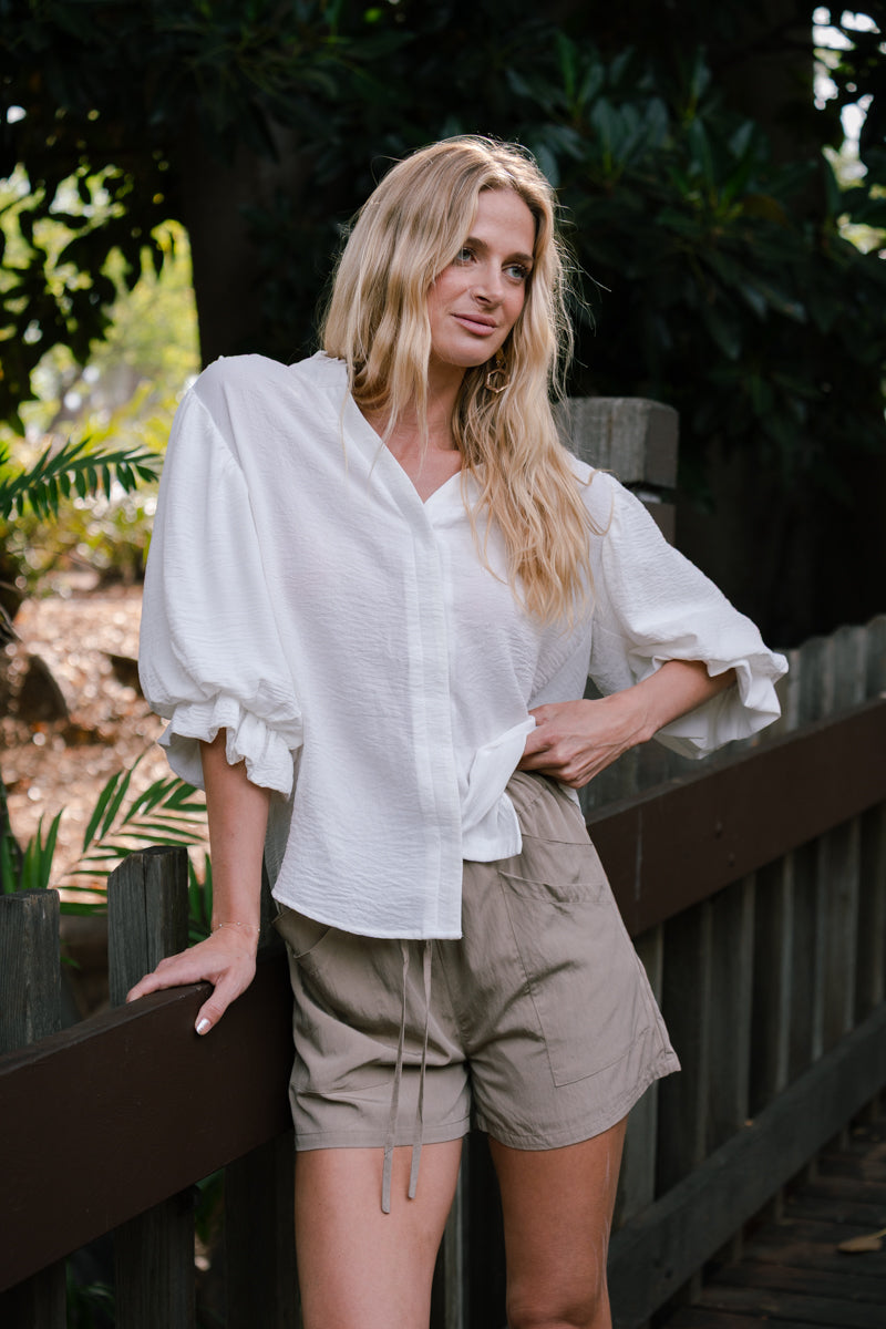 Laila 3/4 Balloon Sleeve Top White