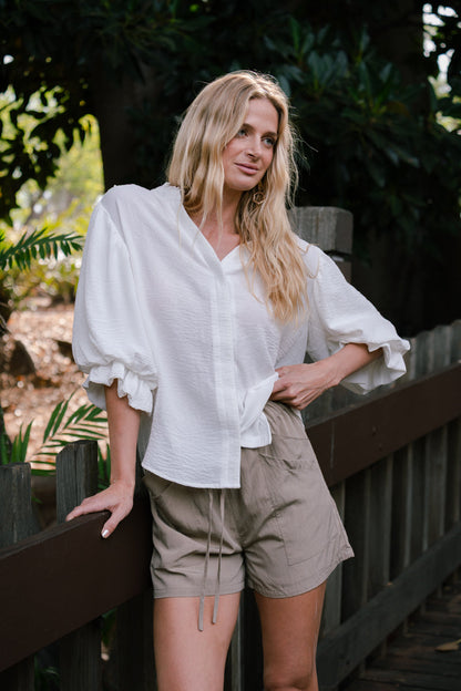 Kali High Waist Double Pocket Shorts Taupe