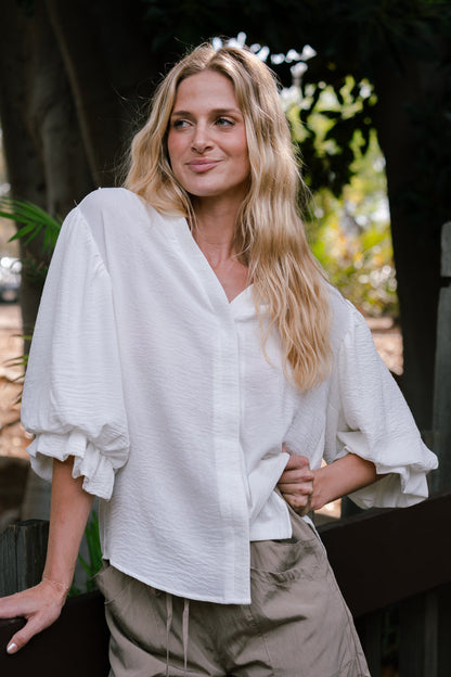 Laila 3/4 Balloon Sleeve Top White