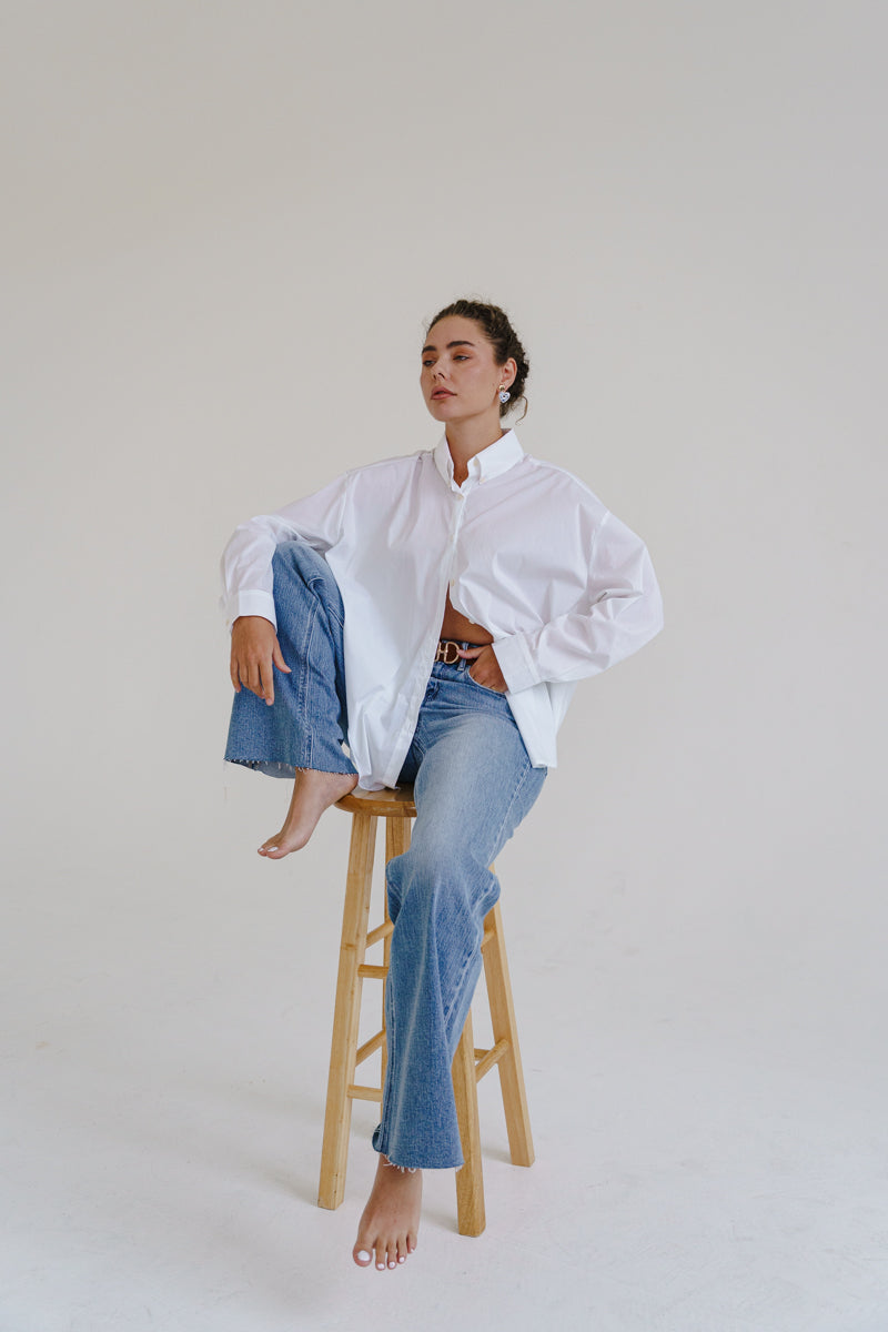 Renata Long Sleeve Button Down Top White
