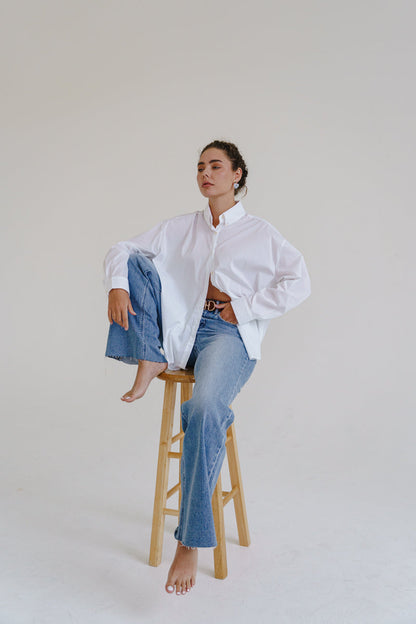 Renata Long Sleeve Button Down Top White