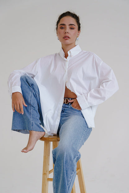 Renata Long Sleeve Button Down Top White