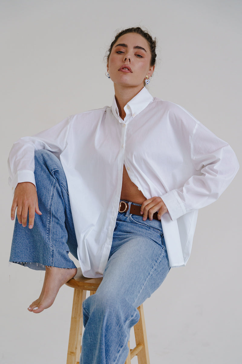Renata Long Sleeve Button Down Top White