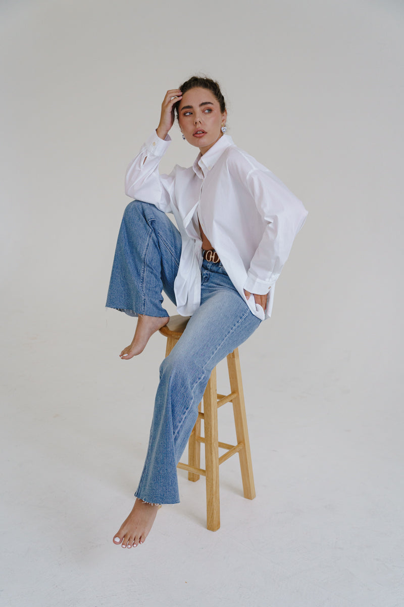 Renata Long Sleeve Button Down Top White