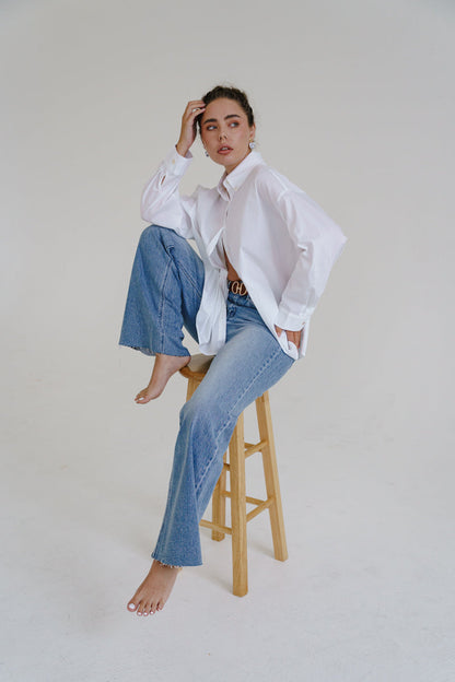 Renata Long Sleeve Button Down Top White