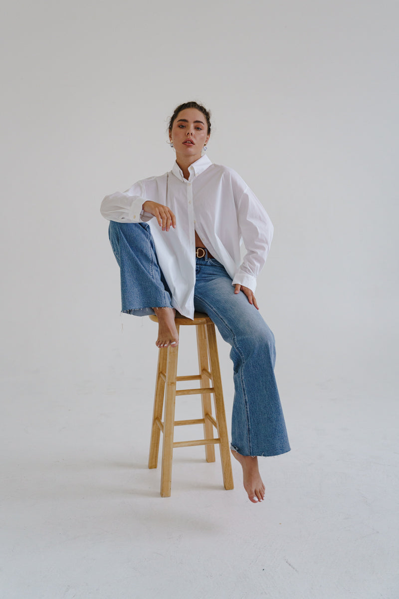Renata Long Sleeve Button Down Top White