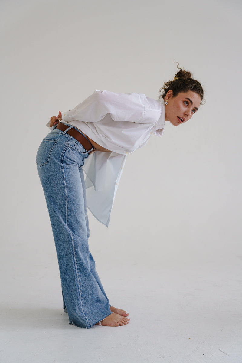 Renata Long Sleeve Button Down Top White