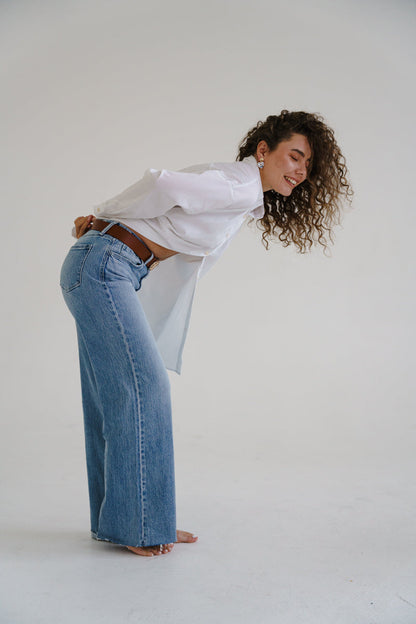Renata Long Sleeve Button Down Top White