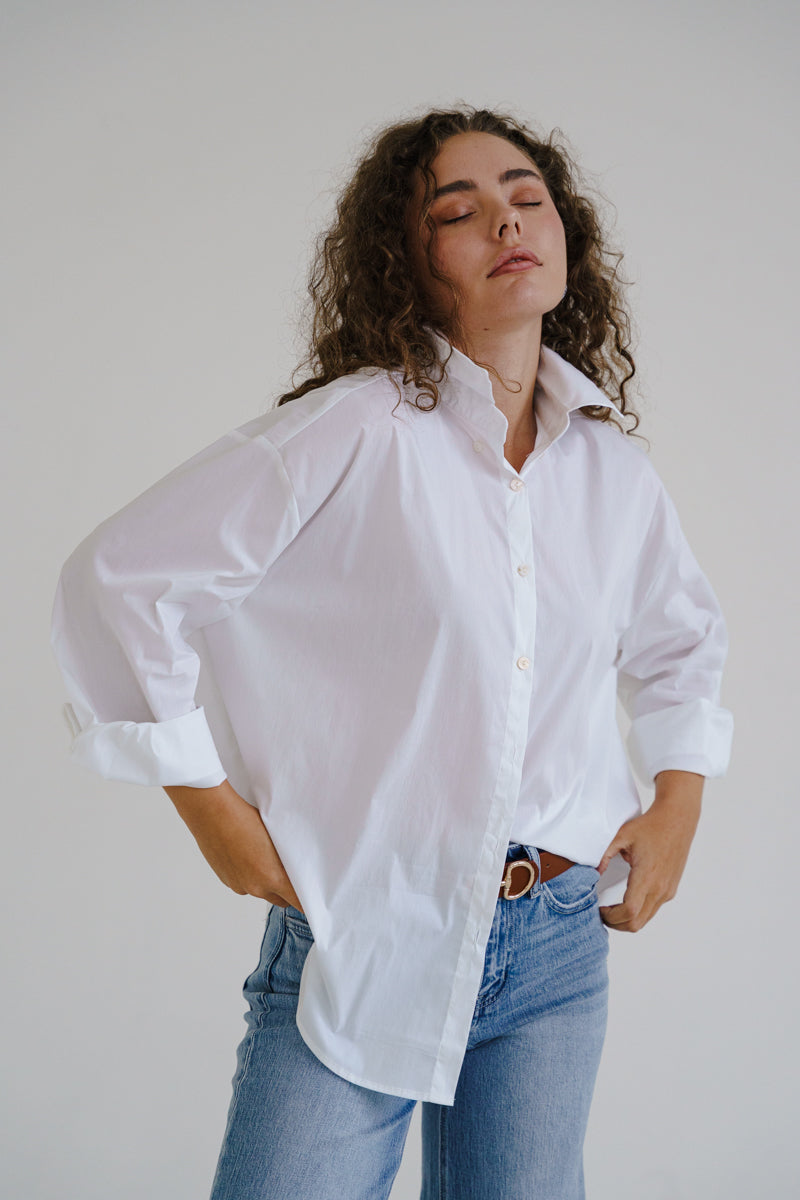 Renata Long Sleeve Button Down Top White