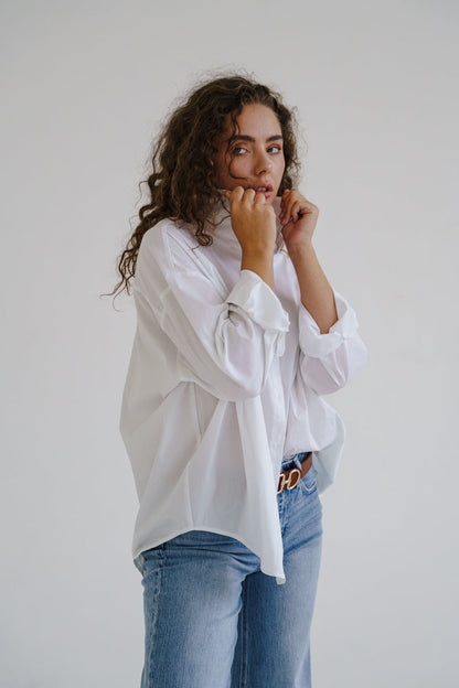 Renata Long Sleeve Button Down Top White
