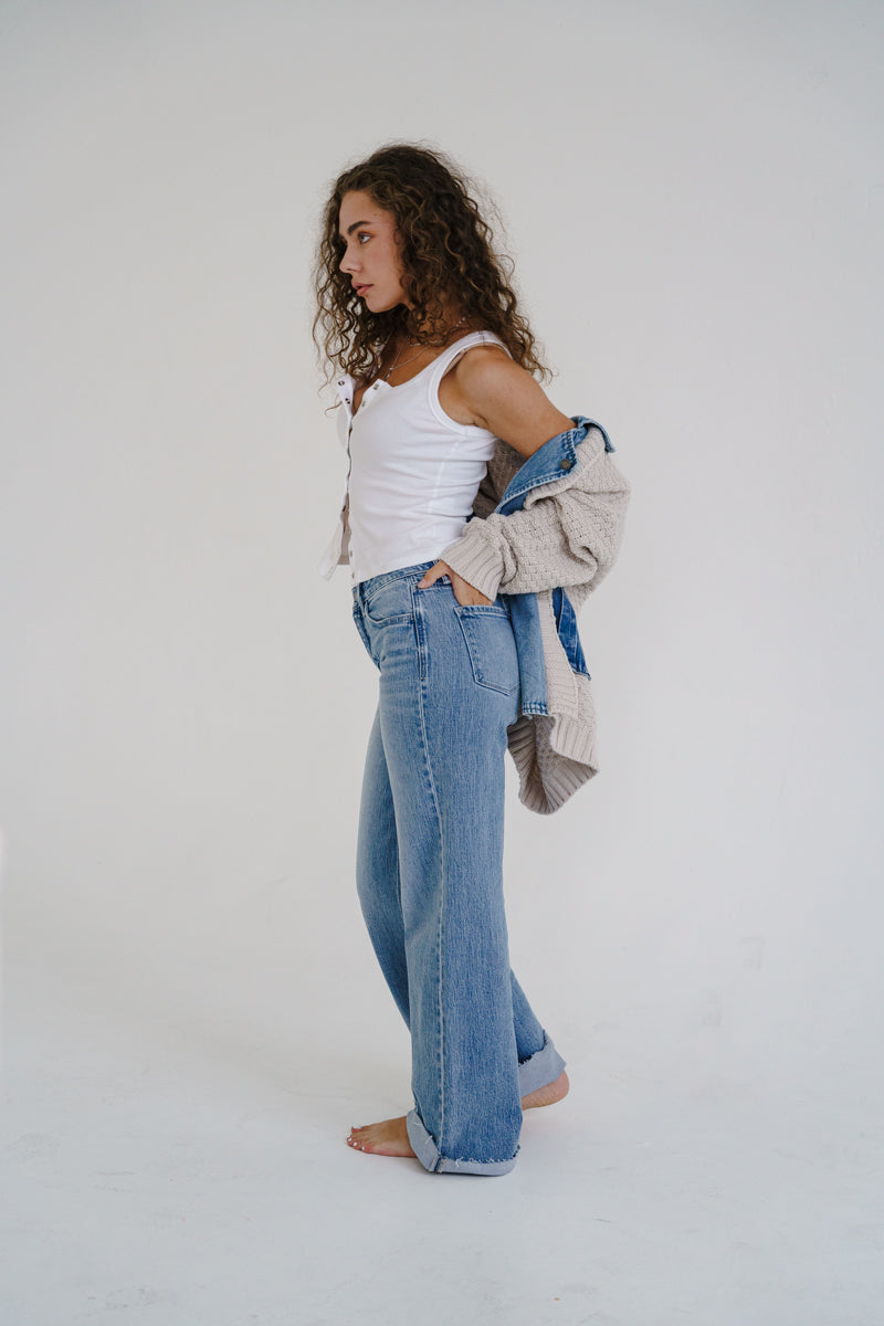 Waitlist 6/28 • Clarissa Long Sleeve Cable Knit Denim Trim One Size Shacket Cream