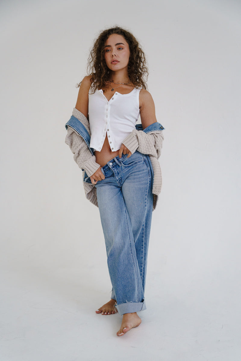 Waitlist 6/28 • Clarissa Long Sleeve Cable Knit Denim Trim One Size Shacket Cream