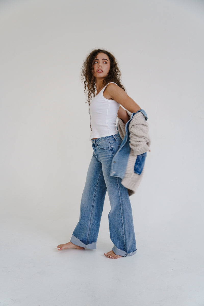 Waitlist 6/28 • Clarissa Long Sleeve Cable Knit Denim Trim One Size Shacket Cream