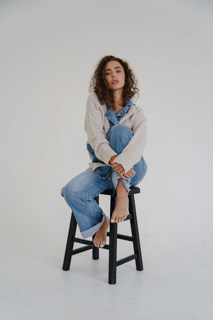 Waitlist 6/28 • Clarissa Long Sleeve Cable Knit Denim Trim One Size Shacket Cream