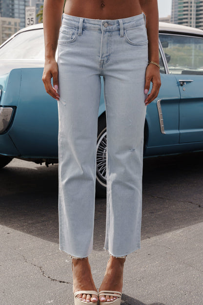 Millie Mid Rise Raw Hem Wide Leg Jeans Light Wash