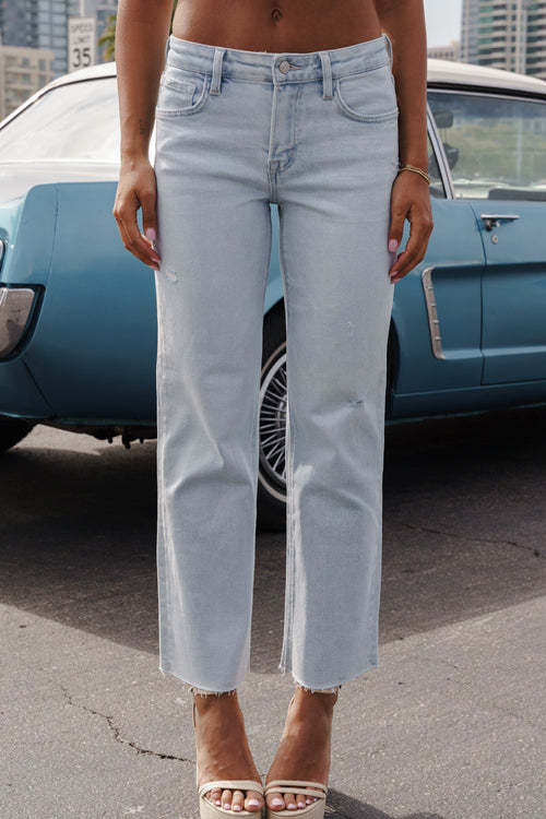 Millie Mid Rise Raw Hem Wide Leg Jeans Light Wash