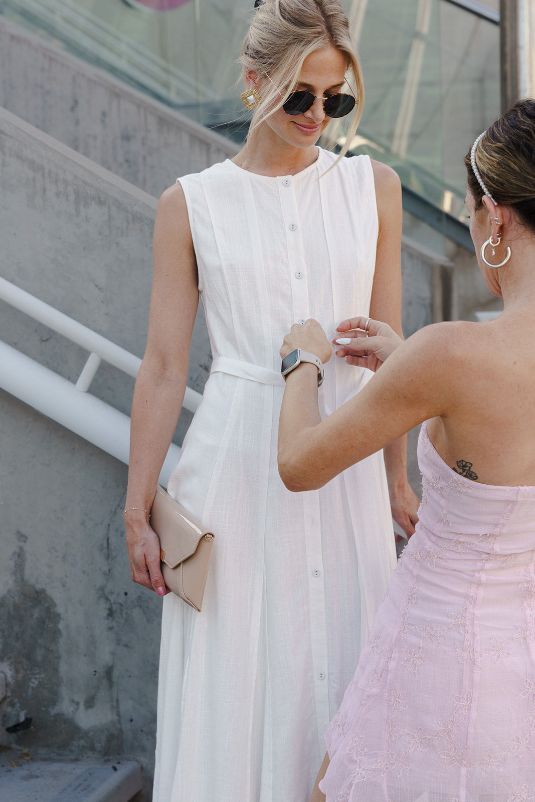 Samantha Sleeveless Button Down Belted Linen Midi Dress White