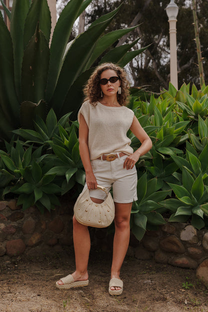 Velora High Rise Denim Shorts White