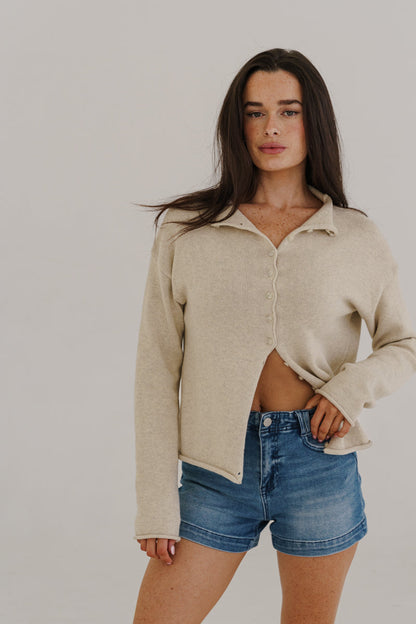 Michelle Long Sleeve Button Down Knit Cardigan Oatmeal