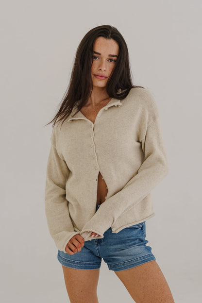 Michelle Long Sleeve Button Down Knit Cardigan Oatmeal