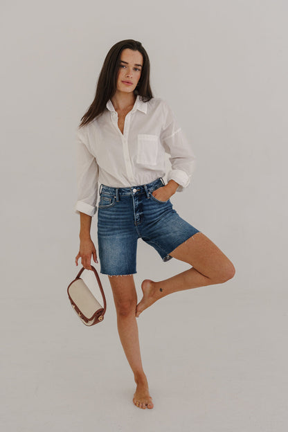 Kennedy High Rise Raw Hem Denim Shorts Medium Wash