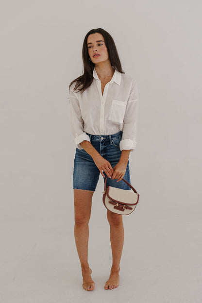 Kennedy High Rise Raw Hem Denim Shorts Medium Wash