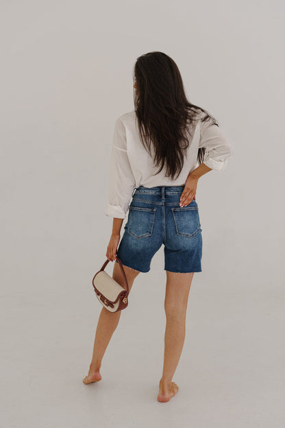 Kennedy High Rise Raw Hem Denim Shorts Medium Wash