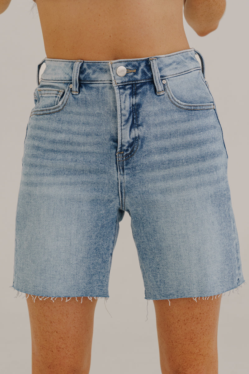 Kennedy High Rise Raw Hem Denim Shorts Light Wash