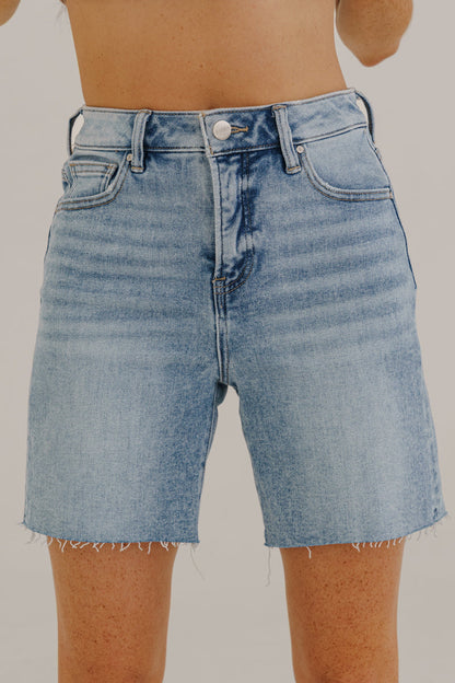 Kennedy High Rise Raw Hem Denim Shorts Light Wash