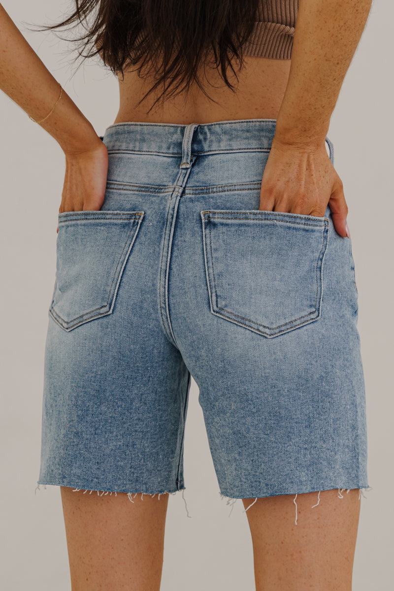 Kennedy High Rise Raw Hem Denim Shorts Light Wash