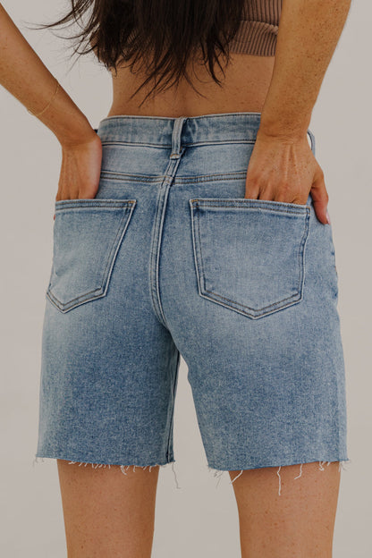 Kennedy High Rise Raw Hem Denim Shorts Light Wash