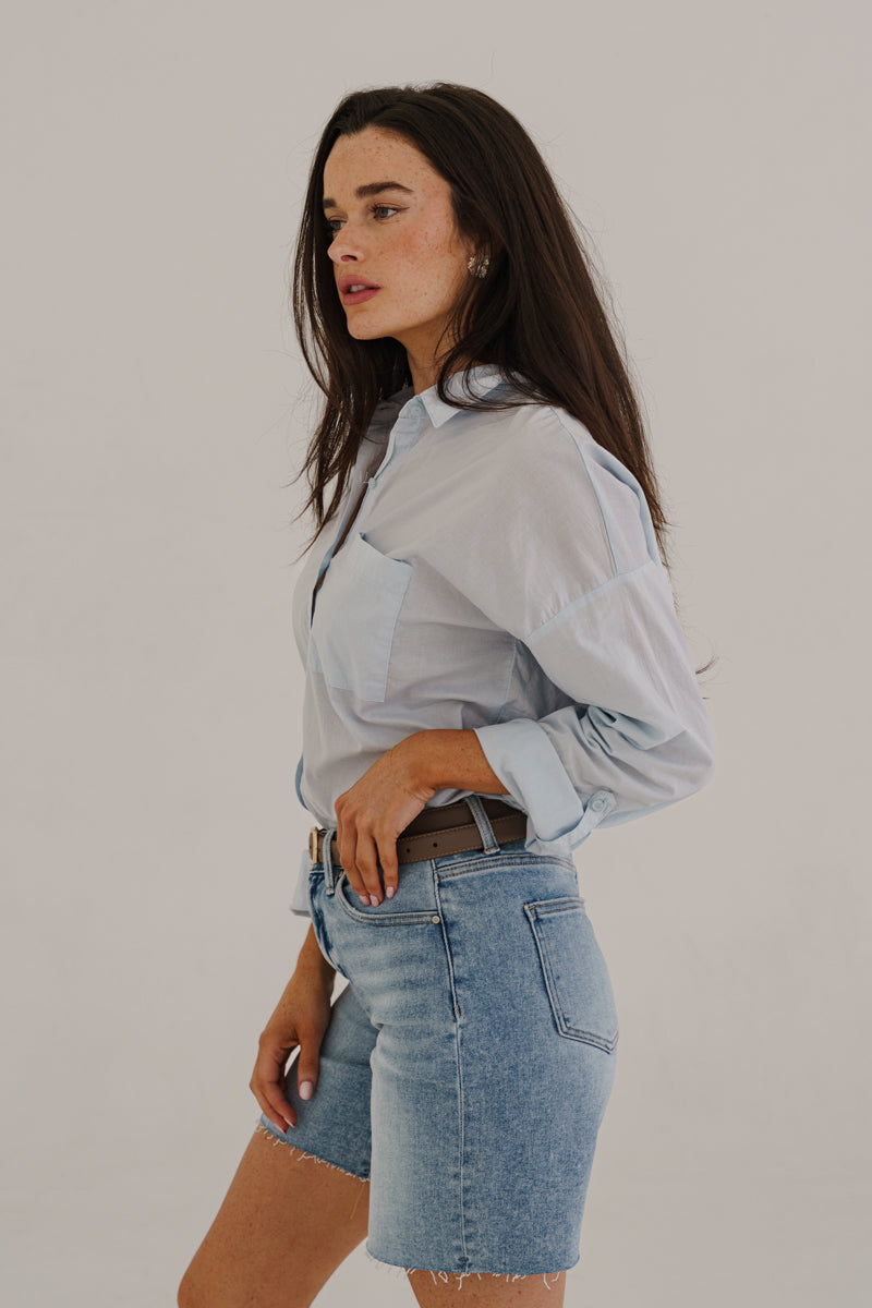 Kennedy High Rise Raw Hem Denim Shorts Light Wash