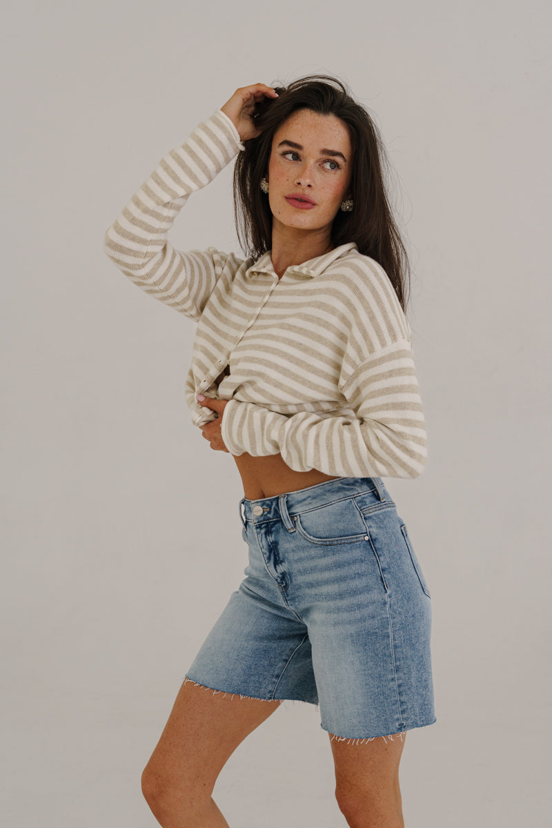 Kennedy High Rise Raw Hem Denim Shorts Light Wash