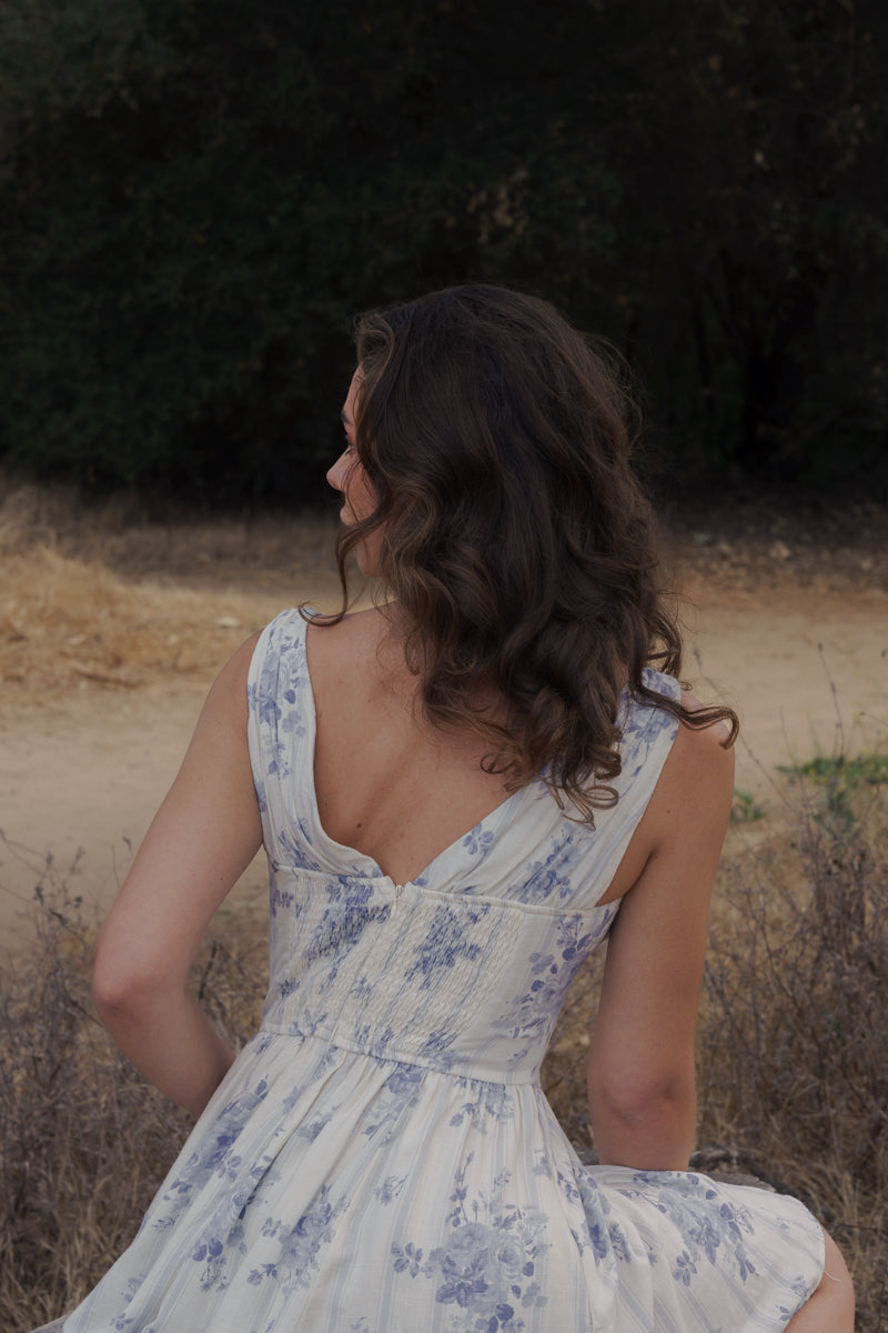 Peyton Sleeveless Corset Floral Print Mini Dress Blue