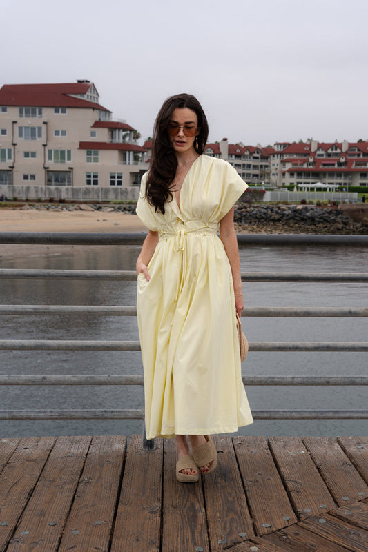 Gloria Short Sleeve Waist Tie Maxi Dress Yellow