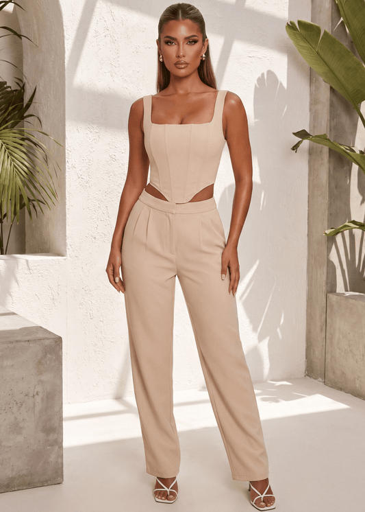 Already Over Corset Top and Trousers Two Piece - Beige