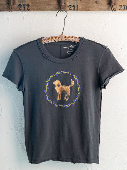 Printed Embroidered Cotton Baby Tee - Dog