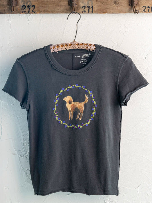 Printed Embroidered Cotton Baby Tee - Dog