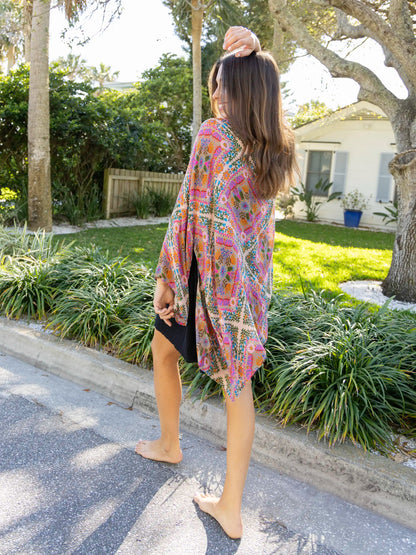 Sierra Kimono - Pink Floral Diamonds
