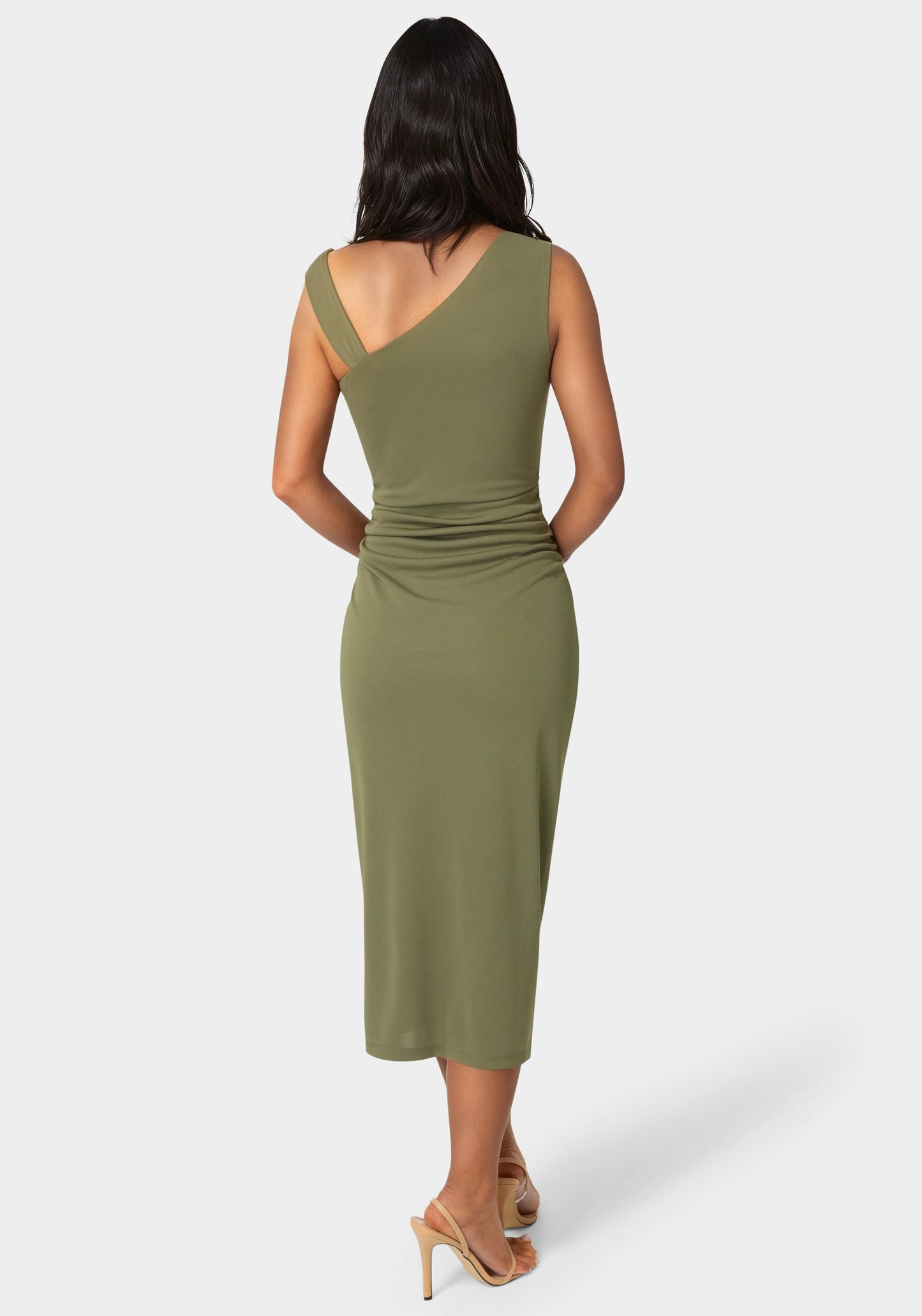 One Shoulder Trim Strap Midi Dress